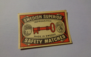 TT-etiketti Swedish Superior safety matches, made in Sweden