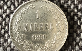 1 Markka 1890. (Ripus) Hopeaa.