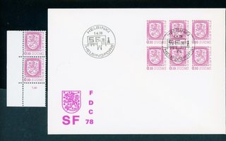 FDC 1978 Yleismerkki 0,10 mk lila + pari postituoretta