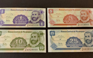 Nicaragua 1, 5, 10, 25 Centavos 1991, P167-P170, UNC