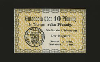 Saksa Notgeld 10 Pfennig, Schulitz 5.2.1919