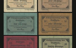 Saksa Notgeld 1, 2, 5, 10, 25, 50 Pfg, Ettal 1917