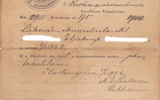 Papintodistus Savonlinnan hiippakunta 1906.