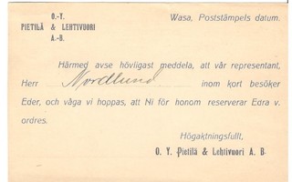 Vaasa,  v. 1923  firmakortti kotiseutukeräilijälle