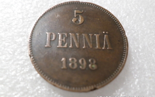 5  penniä  1898   Kulkematon  Patinoitunut .