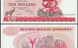 Zimbabwe 10 Dollars 1983 CB-F PI3d sn428 UNC ALE!