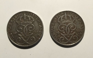Ruotsi raha 5 öre 1945 ja 1942 ja 2 öre 1942