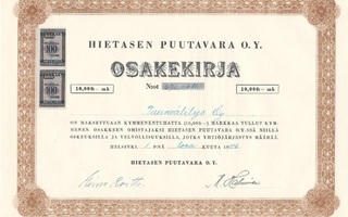 OKK 1946 Hietasen Puutavara Oy, Helsinki osakekirja