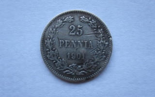 Suomalainen 25 pennin kolikko vuodelta 1901