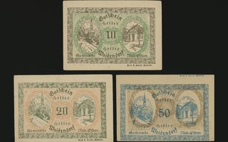 Itävalta Notgeld 10, 20, 50 Heller, Waidendorf 1920