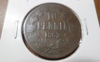 10  PENNIÄ   1867   kL 6      HIENO  RAHA