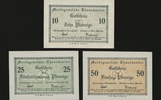 Saksa Notgeld 10, 25, 50 Pfg, Thannhausen