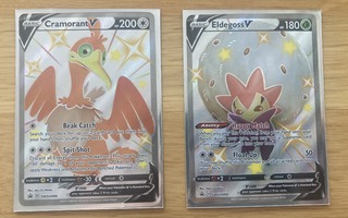Kaksi shiny rare Pokemon-korttia