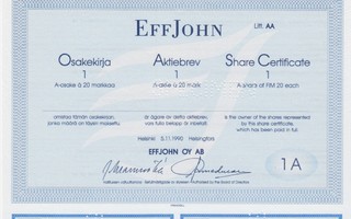 1990 Laivayhtiö EffJohn Oy ( EFFOA / SILJA ) spe, osakekirja