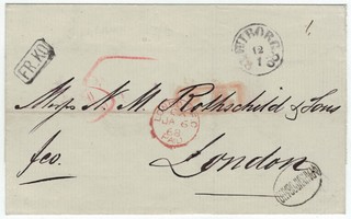 1868 maksettu kirje Lontooseen Venäjän kautta