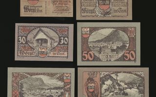 Itävalta Notgeld 10, 20, 30, 50, 75, 90 Heller, Woergl 1920