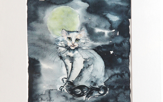 Helene Garberg, kissa-aiheinen akvarelli