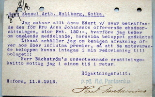 Postik. KOTKAAN 1913 Postik.  Konsul Arthur Hallberg (61)