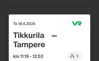 Junalippu Tikkurila - Tampere to 18.4.2024