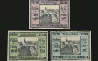 Itävalta Notgeld 10, 20, 50 Heller, Emmersdorf 1920