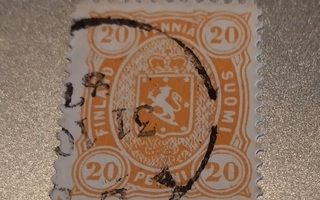 1885 Vaakunamerkki 20 penniä keltainen, leimattuna