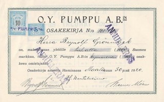 1920 Pumppu Oy, Hamina osakekirja