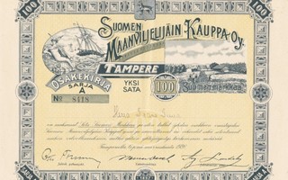 1928 Suomen Maanviljelijäin Kauppa Oy SMK Tampere osakekirja