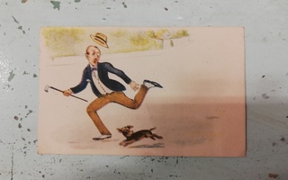 Vanha postikortti ( koira ja mies )