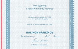 1988 Halikon Sähkö Oy spec, Halikko osakekirja