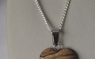 Ruskea Sydänkivi Akaatti kaulakoru ja 925 hopeaketju 51 cm