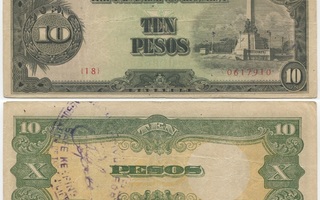 Filippiinit 10 Pesos 1943 (P-111), WW2, JAPWANCAP leimalla!