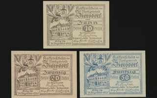 Itävalta Notgeld 10, 20, 50 Heller, Ziersdorf 1920