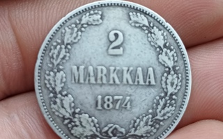 2 Markkaa 1874 hopeaa.