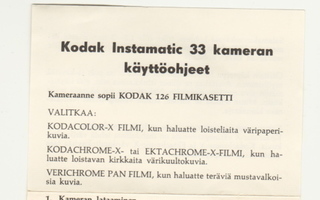 Kamera Kodak Instamatic 33 käyttöohjeet 1968