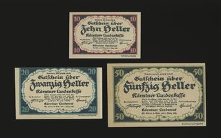 Itävalta Notgeld 10, 20, 50 Heller, Sankt Veit 1920