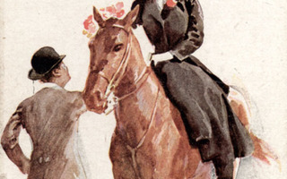 RAKKAUS / Tyttö ja hevonen - ratsupukuinen mies. 1910-l.