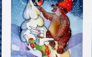 Karhu ja pupu tanssivat Joulukortti