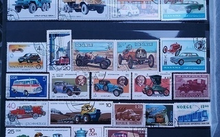 34 postimerkkiä autoja DDR Norge Mongolia ...
