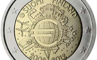 SUOMI 2012 2 € Kymmenen vuotta euroja  (pillerissä)