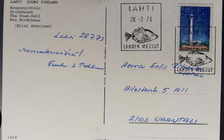 Kuvaleima Lahden Messut 1973 kaupungintalo-kortilla