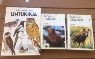 3 kirjaa, suuri lintukirja ja Suomen nisäkkäät 1-2