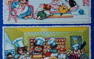 Kissa kortti, kissat leipomassa ja kotiaskareissa, 2 kpl