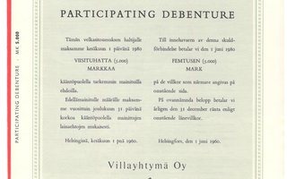OKK 1960 Villayhtymä Participating debenture Litt B 5 000 mk
