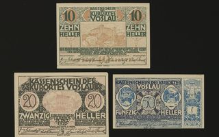 Itävalta Notgeld 10, 20, 50 Heller, Vöslau 1920