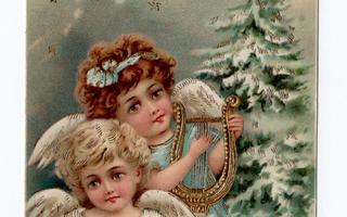 VANHA kohopainettu Joulukortti - 1900-luvun alkupuolelta