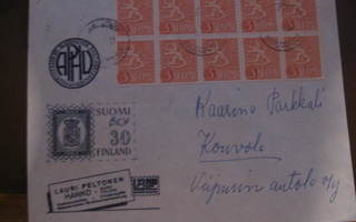 10x3 mk merkit kuorella Hangonkylästä Kouvolaan  1960
