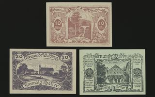 Itävalta Notgeld 10, 20, 50 Heller, Waldburg 1920