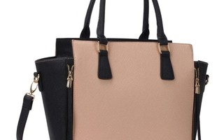Nude / Black Zipper Tote Handbag