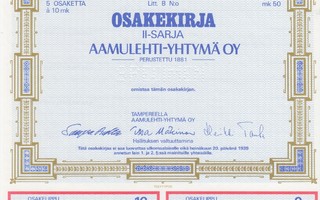 1989 Aamulehti-Yhtymä Oy spec, Tampere pörssi osakekirja