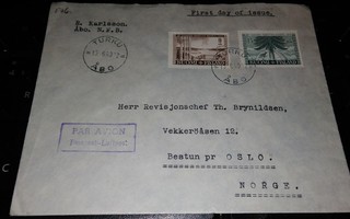 Turku - Norja 1949 PA FDC-kuori PK950/18